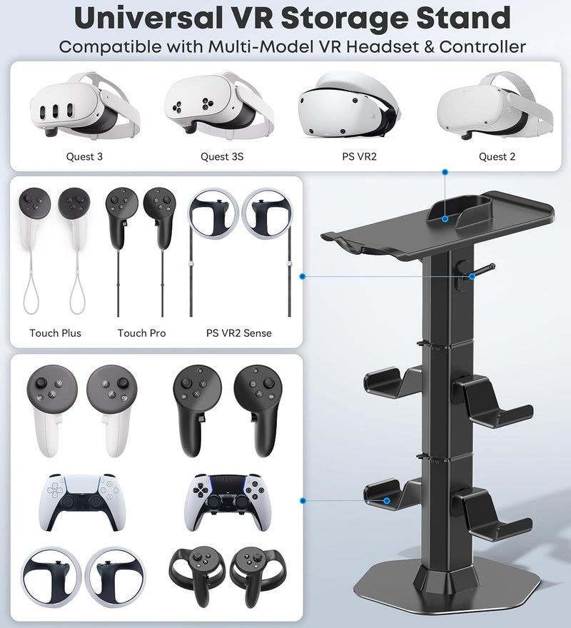 Kosker Headphone & Controller Stand with VR Headset Holder for Desk, Universal Gaming Controller & Headset Holder for PS5/Xbox/PSVR2/Meta Quest Pro/3/2, Headphone/Controller/VR Storage with Cable Organizer - Image 2